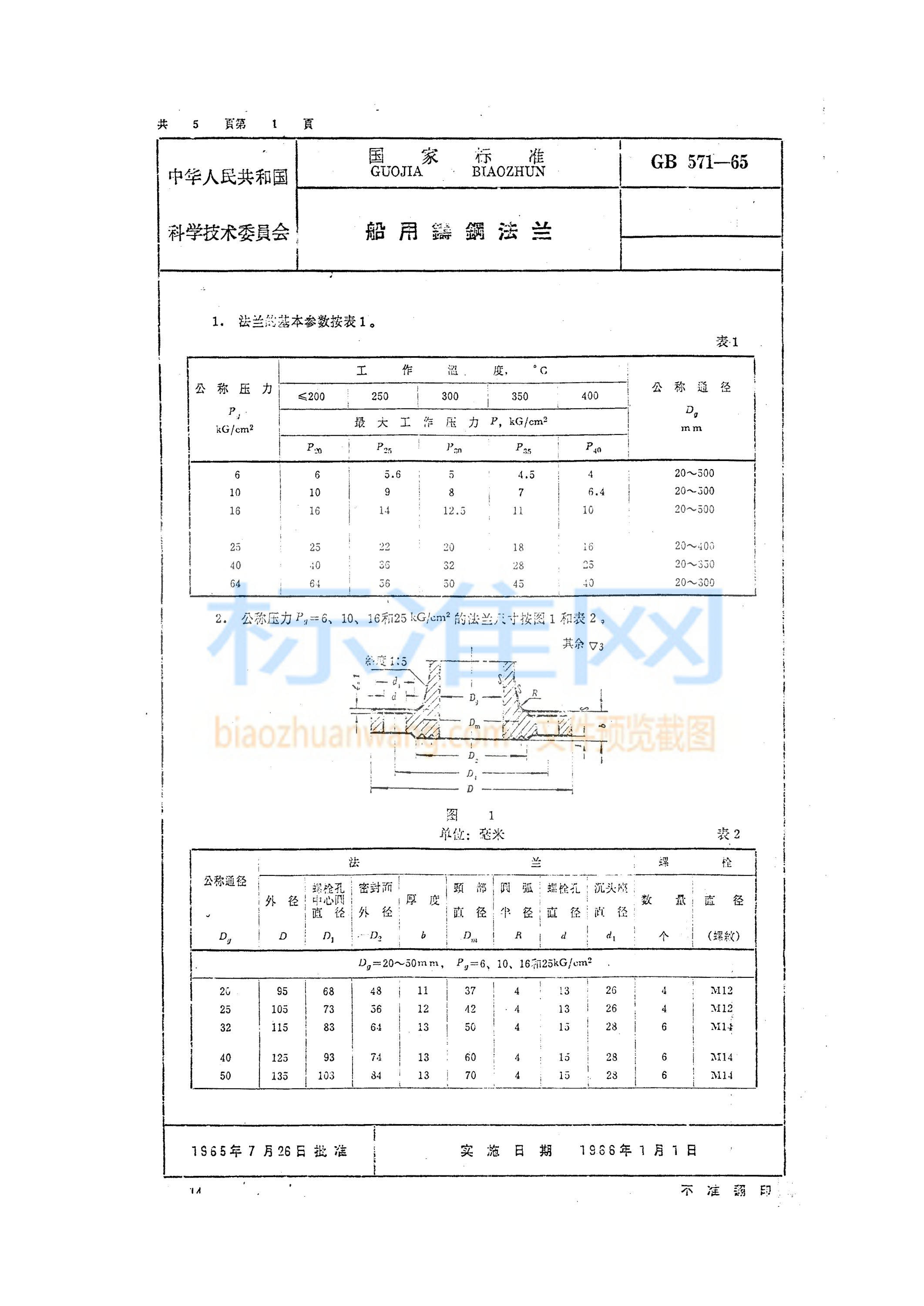 GB 571-1965 船用铸钢法兰