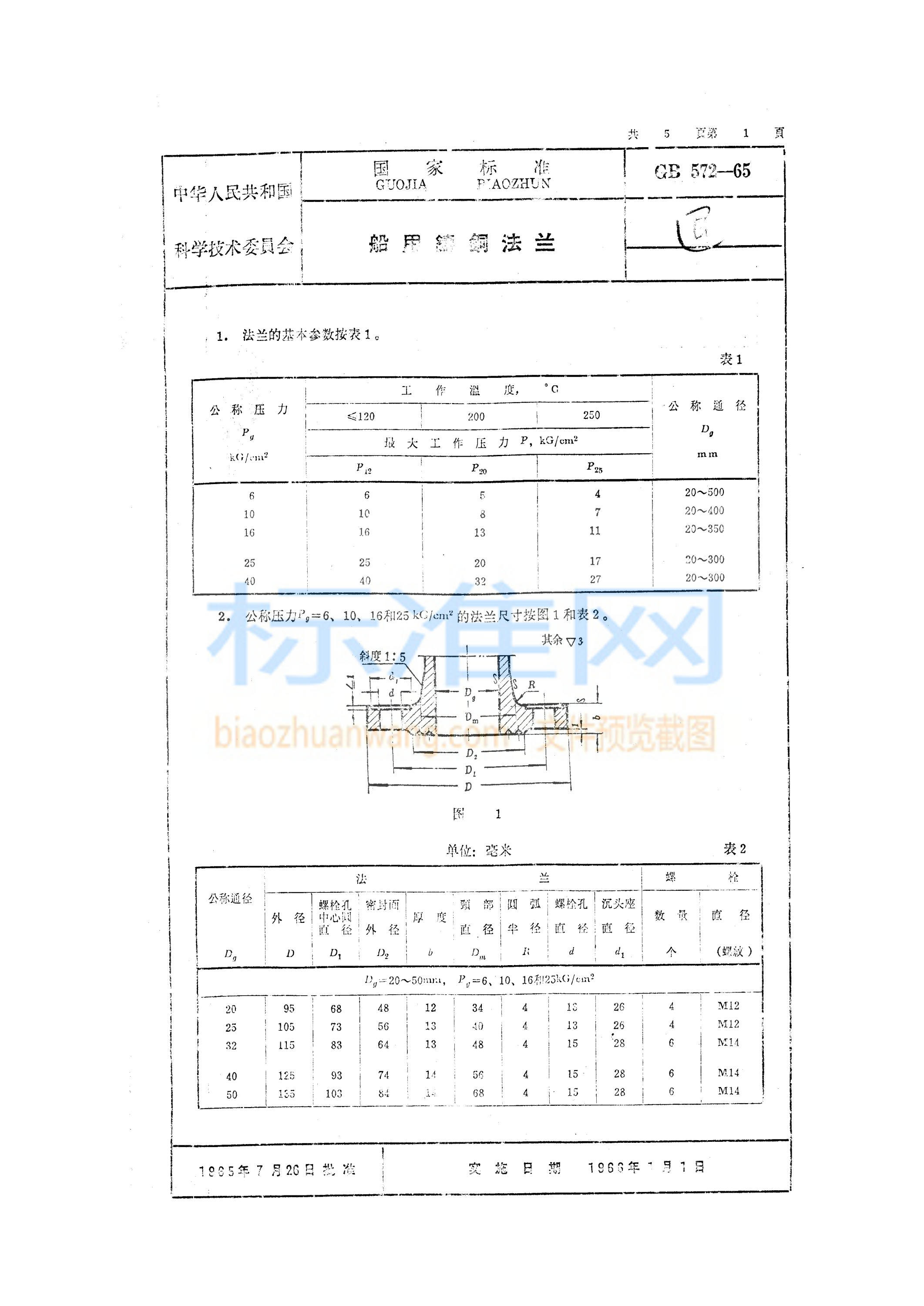 GB 572-1965 船用铸铜法兰