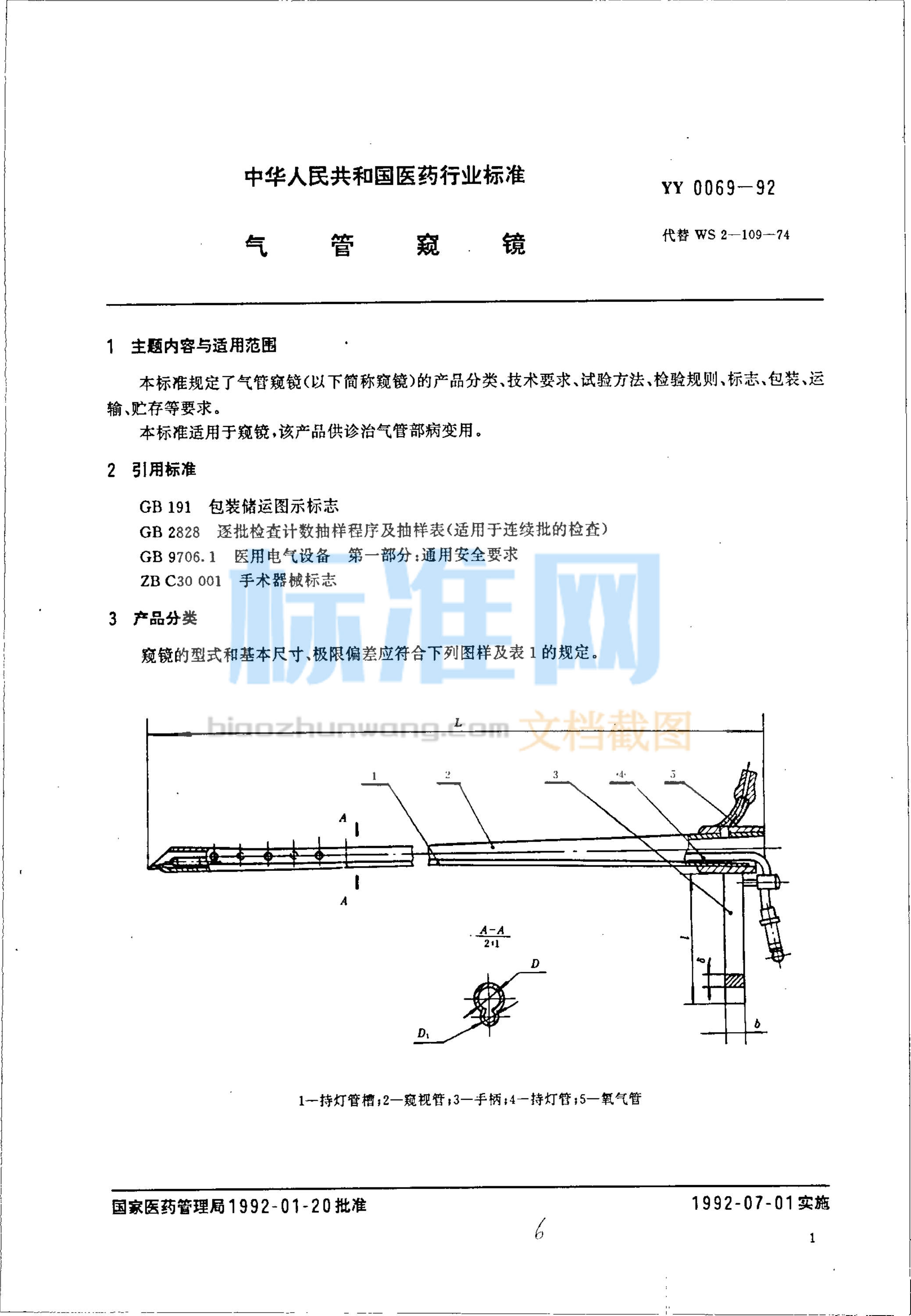 YY 0069-1992 气管窥镜