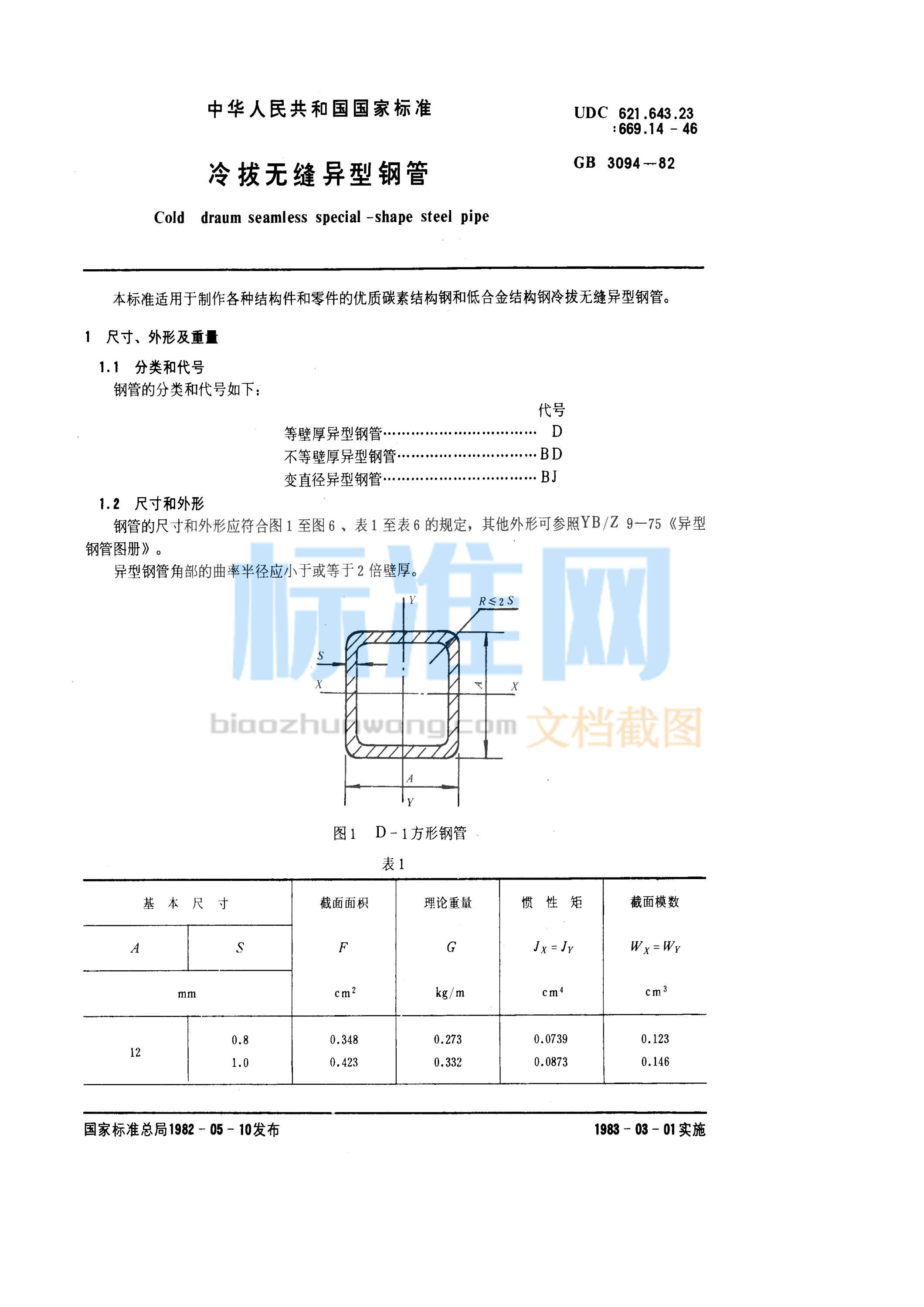 GB 3094-1982 冷拔无缝异型钢管